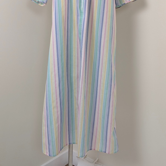 90's Striped Duster Pastel Wide Angel Sleeve Midi Zipper Front V-Neck 3/4 Maxi - Picture 10 of 12